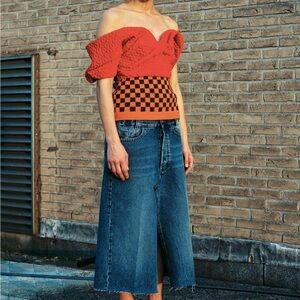 Stylish Orange and Black Off-Shoulder Dress